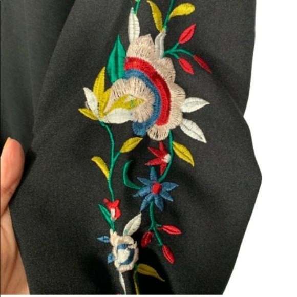 BOOHOO Floral Embroidered Long Sleeve Romper Black Size 4 - Picture 4 of 6